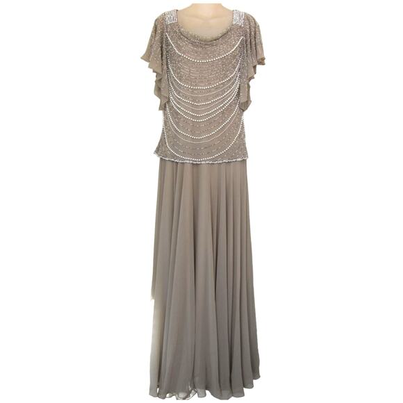 JKARA Size 6 Full Length Champagne Beaded Formal Dress NWT - Picture 2 of 5